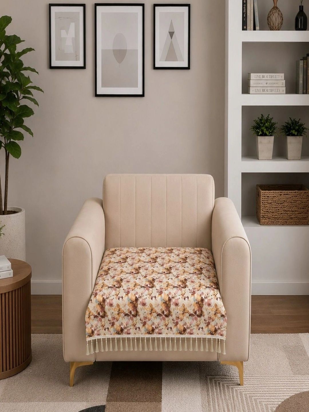 Homefab India Beige & Brown Printed 1 Piece Sofa Cover Without Arms-picture-27