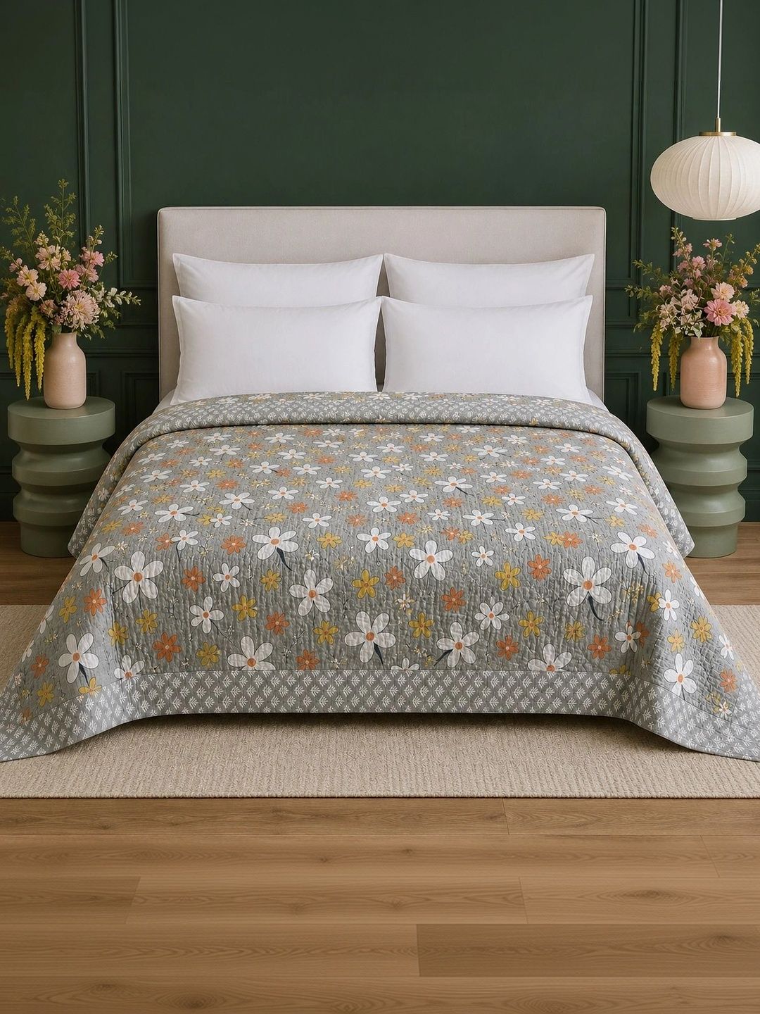 Supreme Home Collective Grey & White Floral AC Room 300 GSM Blanket-image-36