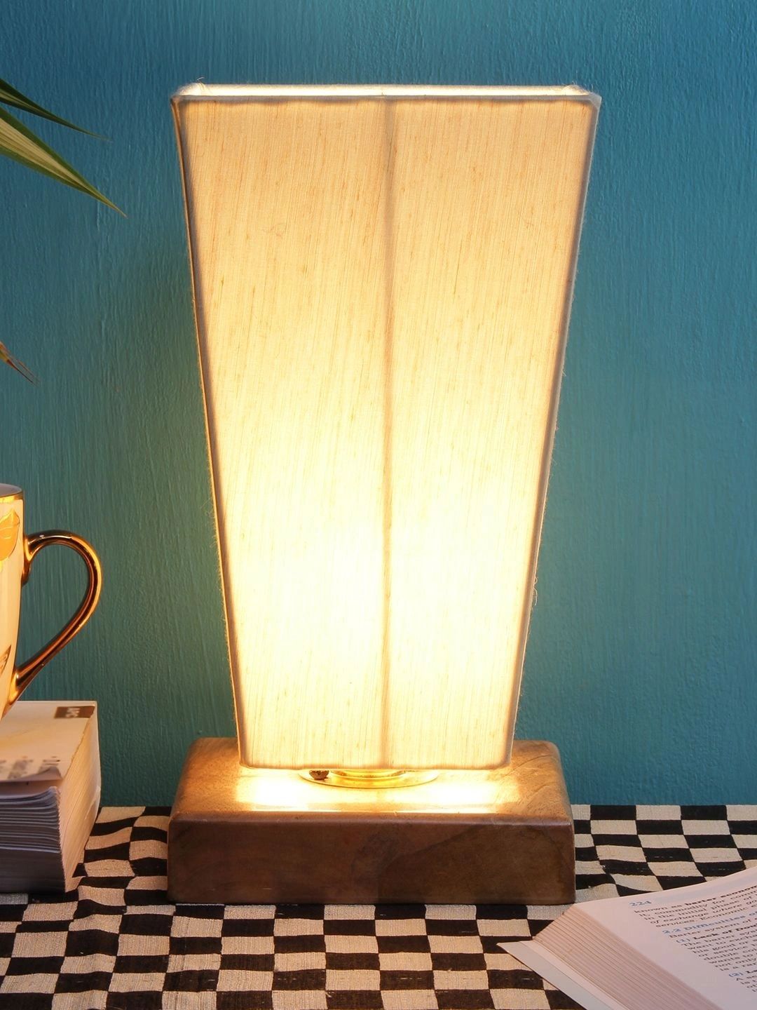 Myntra Elegant Homes Off White Textured Wood Traditional Frusturical Shaped Table Lamp-picture-16