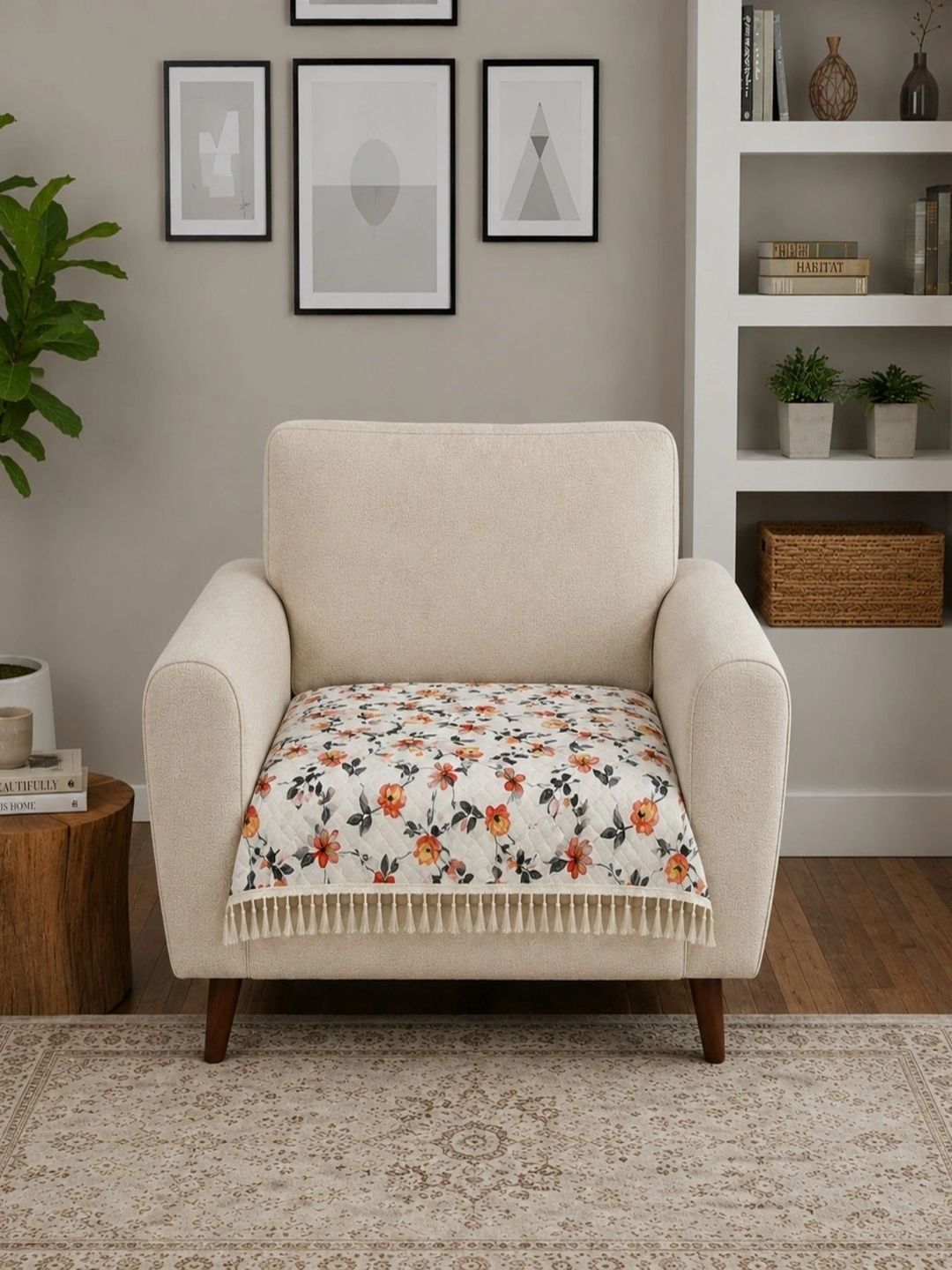 Homefab India White & Red Printed 1 Piece Sofa Cover Without Arms-picture-21