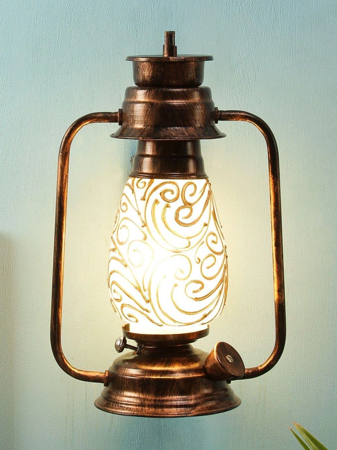 Myntra Elegant Homes Copper-Toned Printed Metal Traditional Frustum Shaped Wall Lamp-image-29