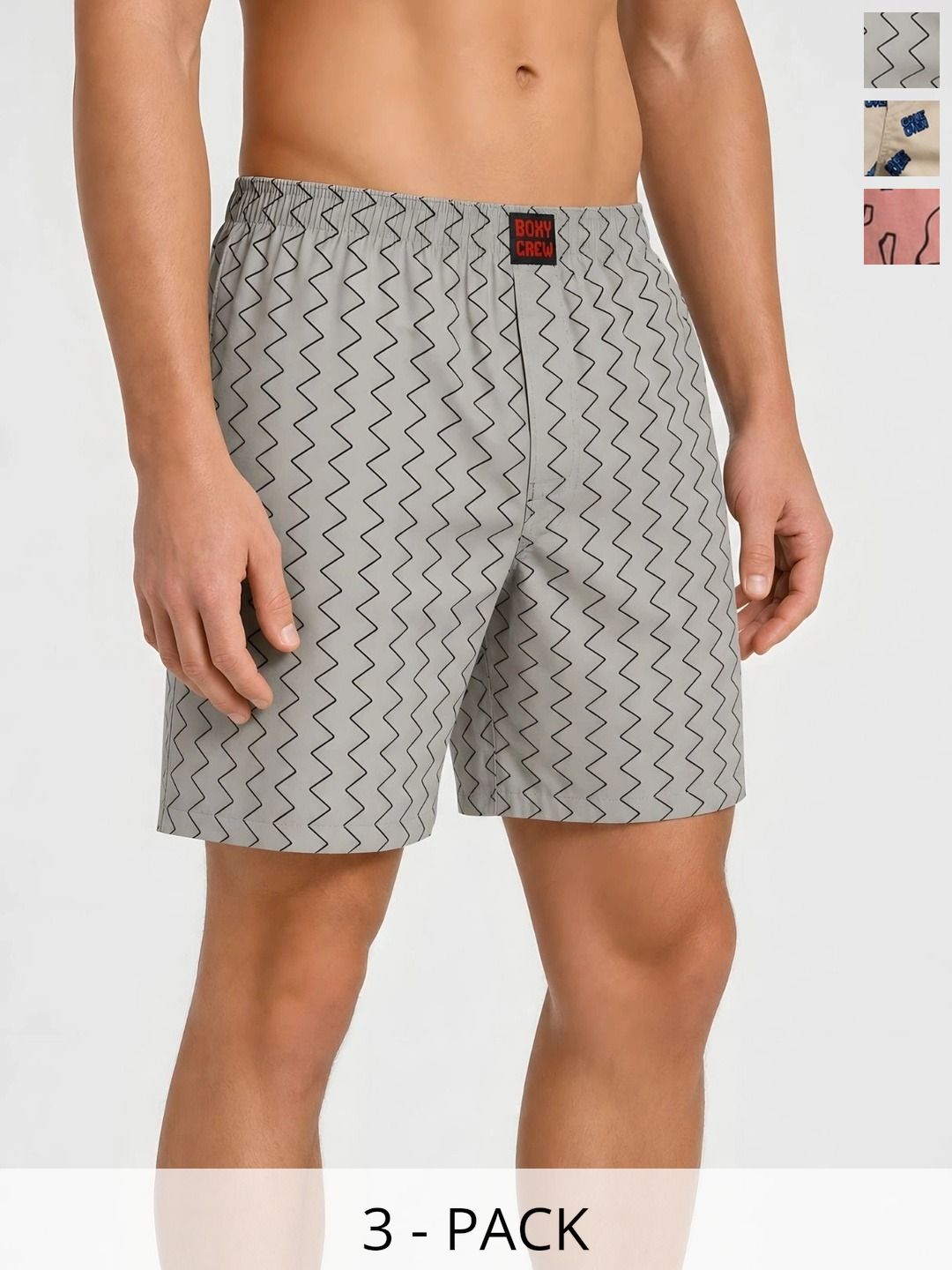 Boxy Crew Pack Of 3 Printed Pure Cotton Lightweight & Breathable Inner Elasticated Boxers-picture-11