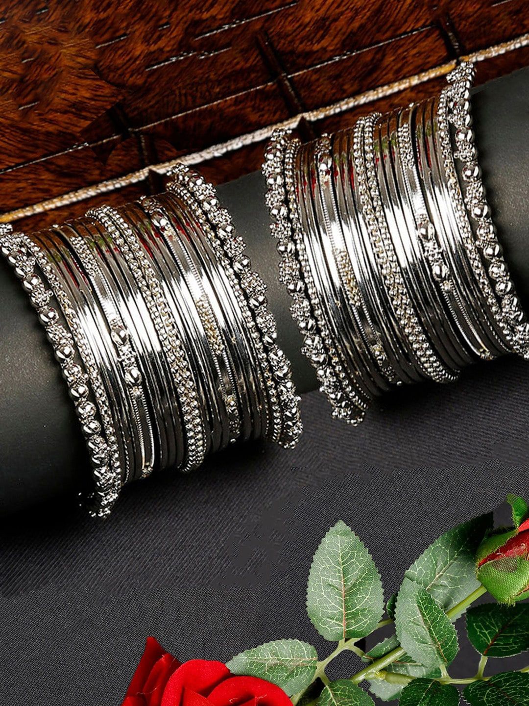Anouk Set Of 38 Oxidised Beaded Bangles