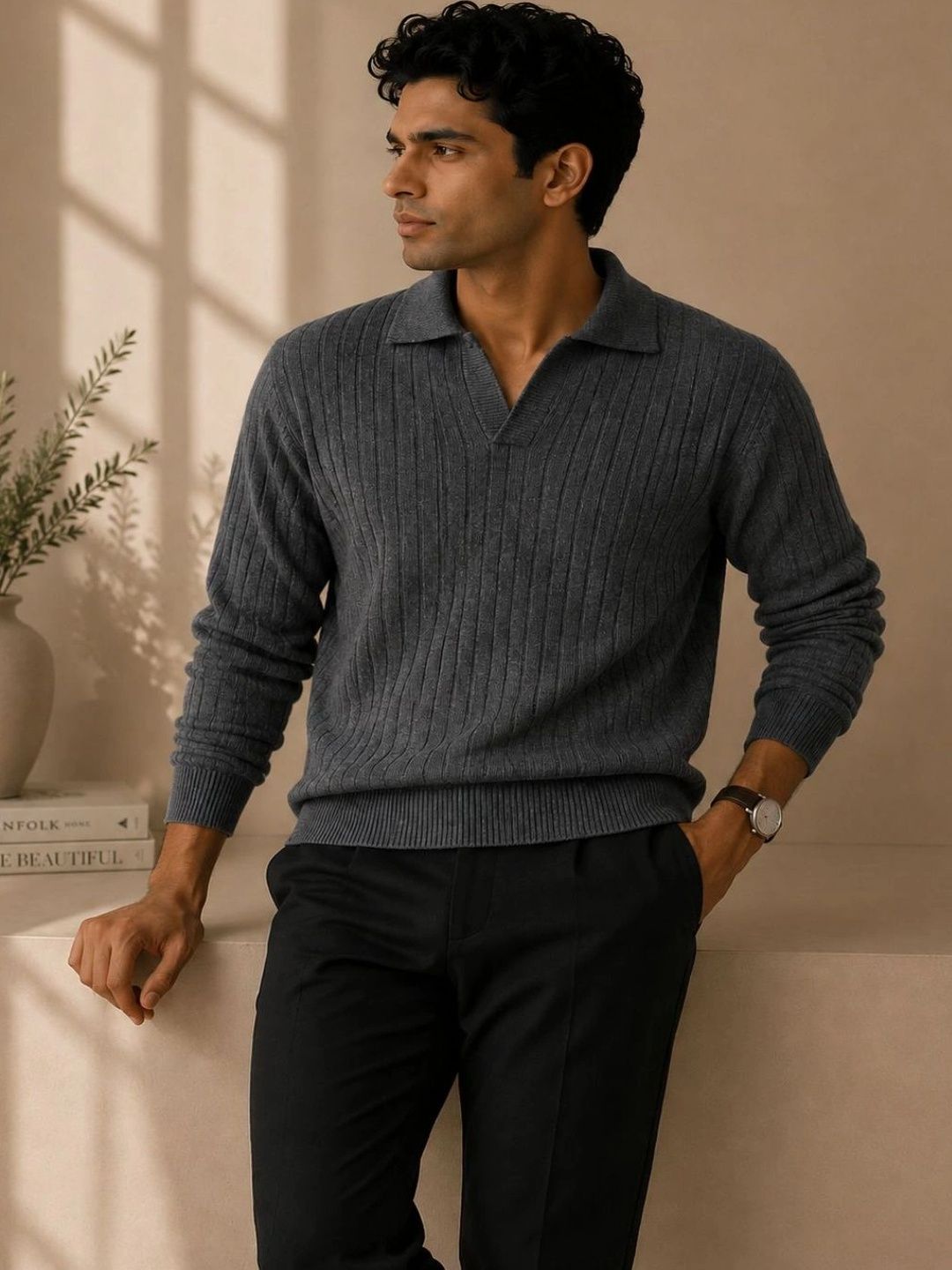 KARAMKAR Men Ribbed Woollen Pullover-picture-57