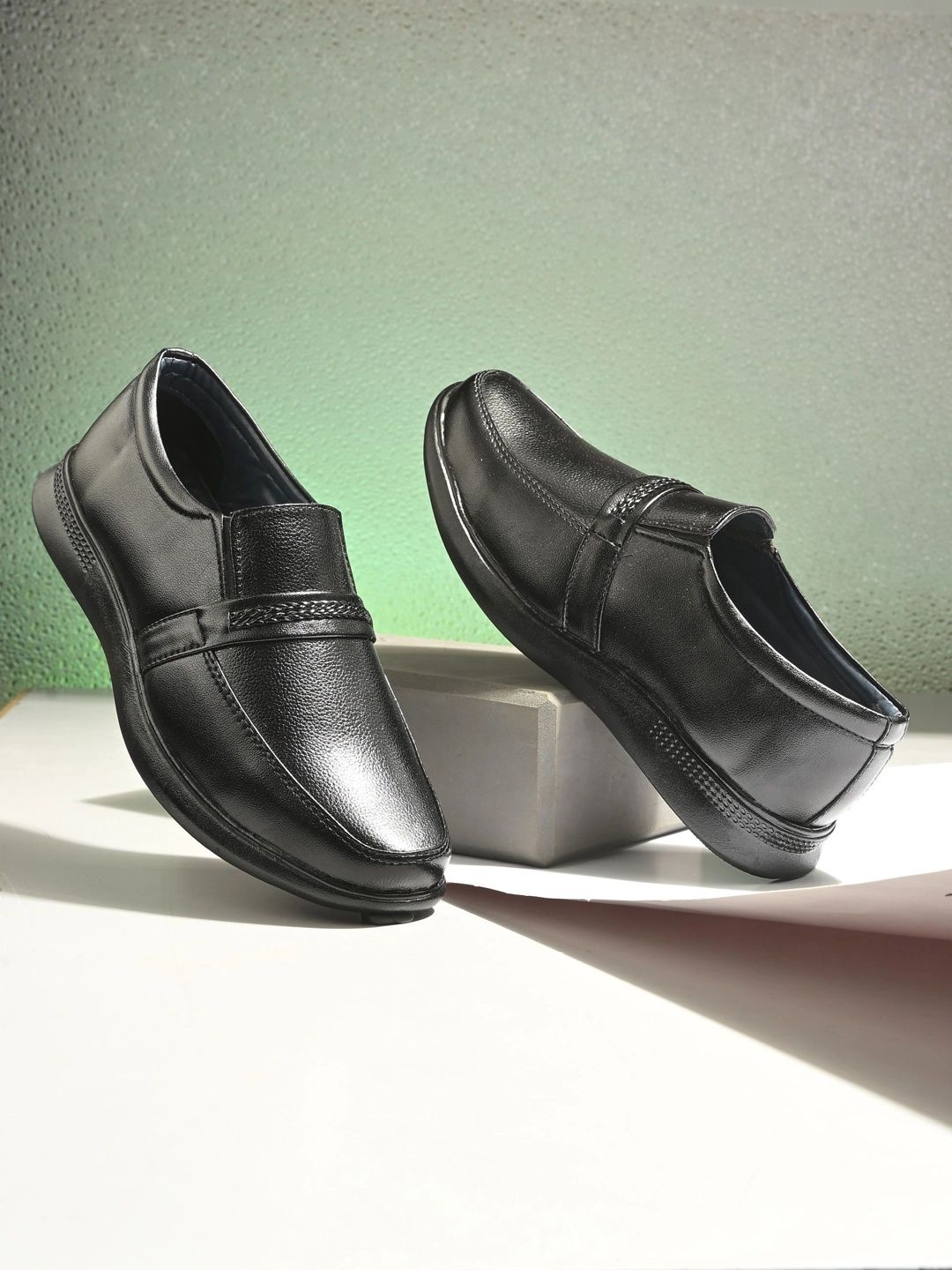 Azzaro Black Men Round Toe Formal Slip-On Shoes-image-24