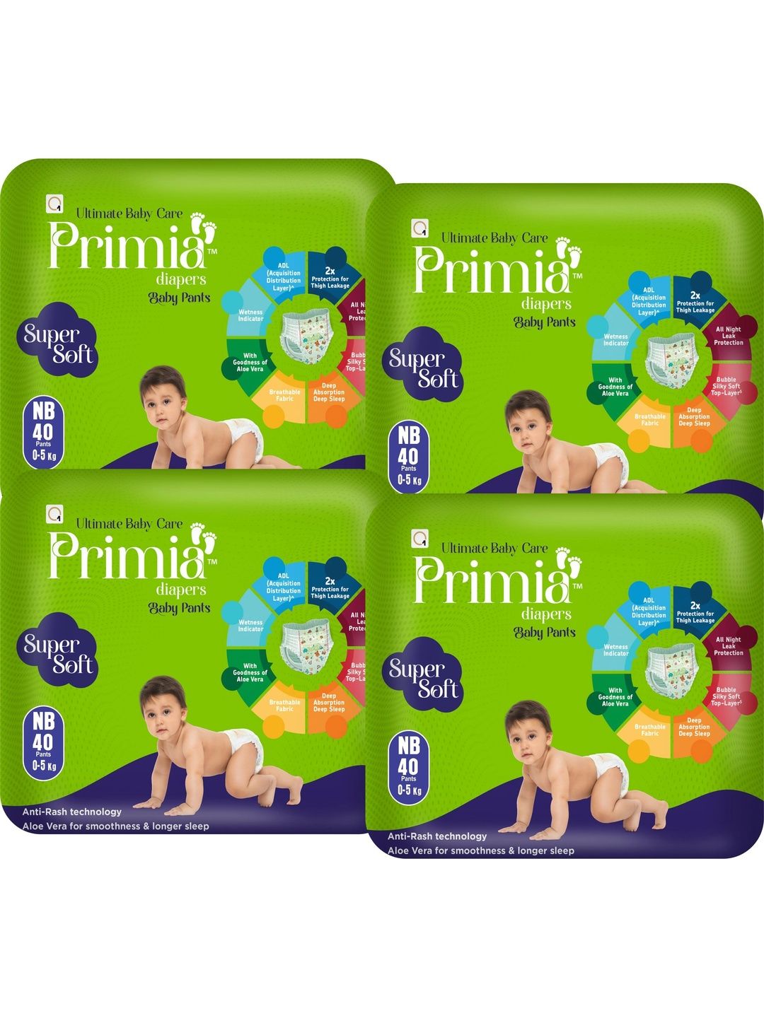Primia Set Of 4 Baby Diaper Pants with Aloe Vera & Anti -Rash Technology - 40Pcs Each-picture-24