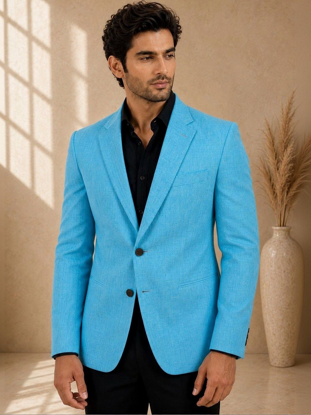 SOURAGYA Notched Lapel Single-Breasted Tailored Fit Blazers-picture-55