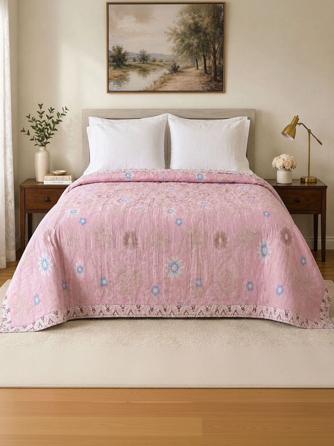 Supreme Home Collective Pink & White Floral AC Room 300 GSM Blanket-image-42
