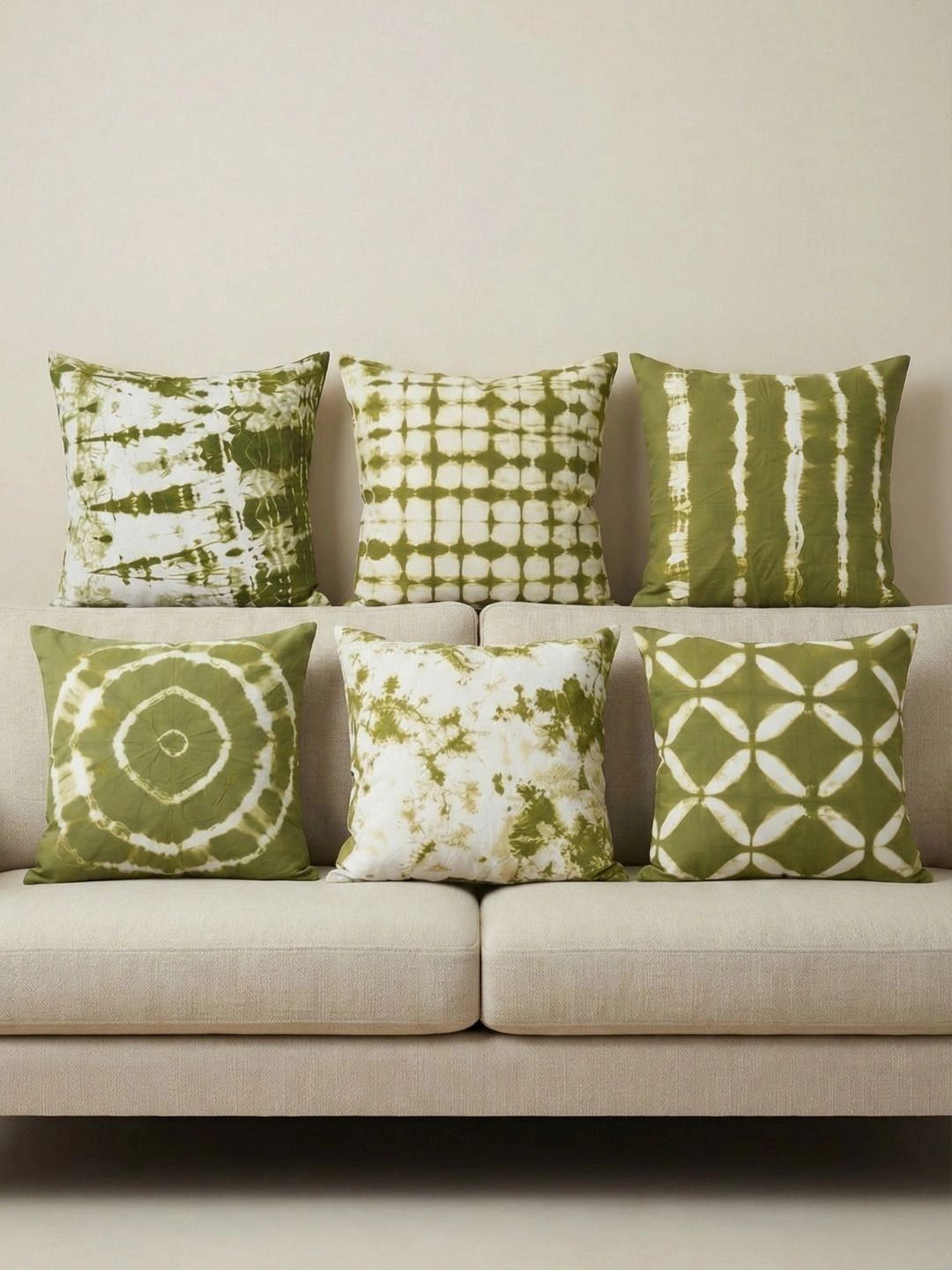 KHADARVAS Off White & Green Abstract Square Cushion Covers-image-14