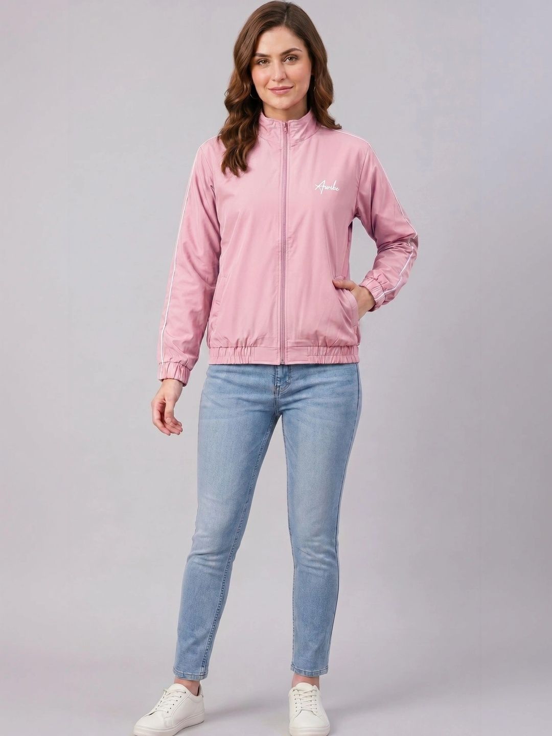AWIBE Women Brand Logo Windcheater Bomber Jacket-image-19