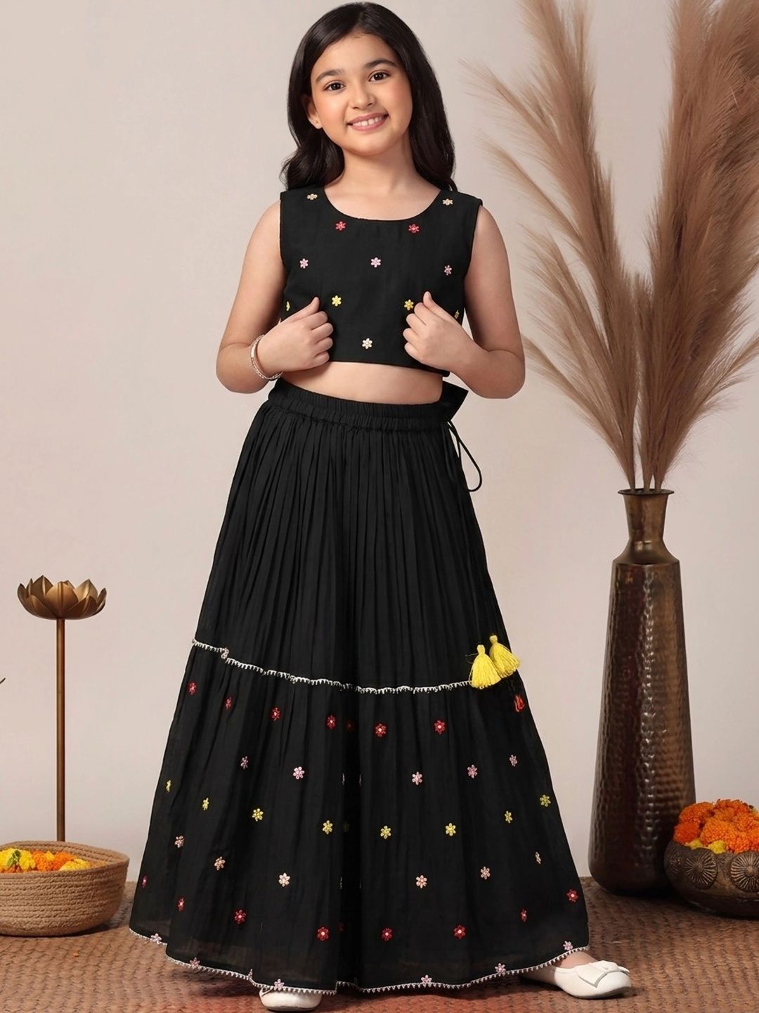 SHAHUDI DESIGNER Girls Embroidered Thread Work Ready to Wear Lehenga &-picture-10