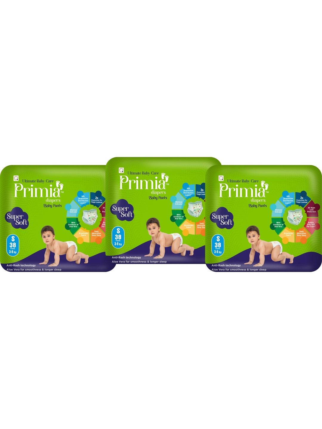Primia Set Of 4 Baby Diaper Pants with Aloe Vera & Anti -Rash Technology -38Pcs Each-picture-45