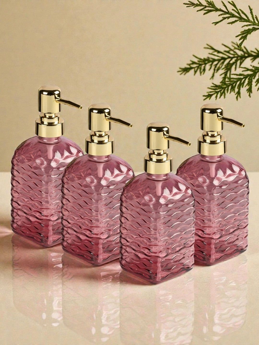 Kookee Pink 4 piece Abstract Glass Soap Dispenser-picture-39