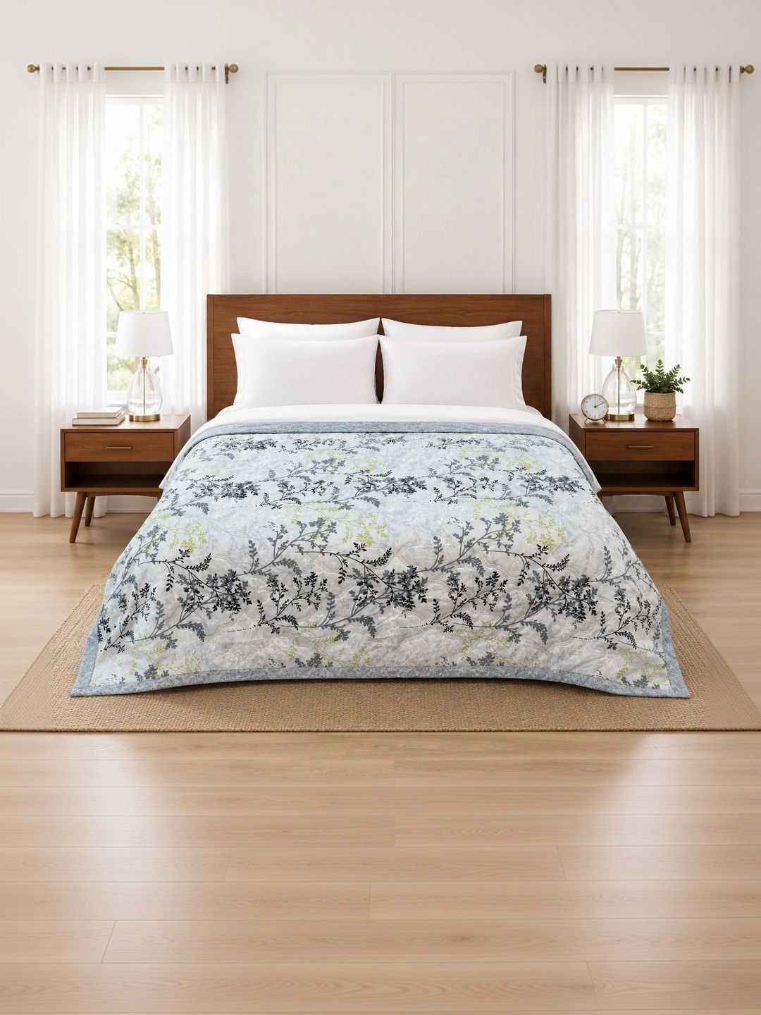 Supreme Home Collective Grey & White Floral AC Room 300 GSM Blanket-image-39