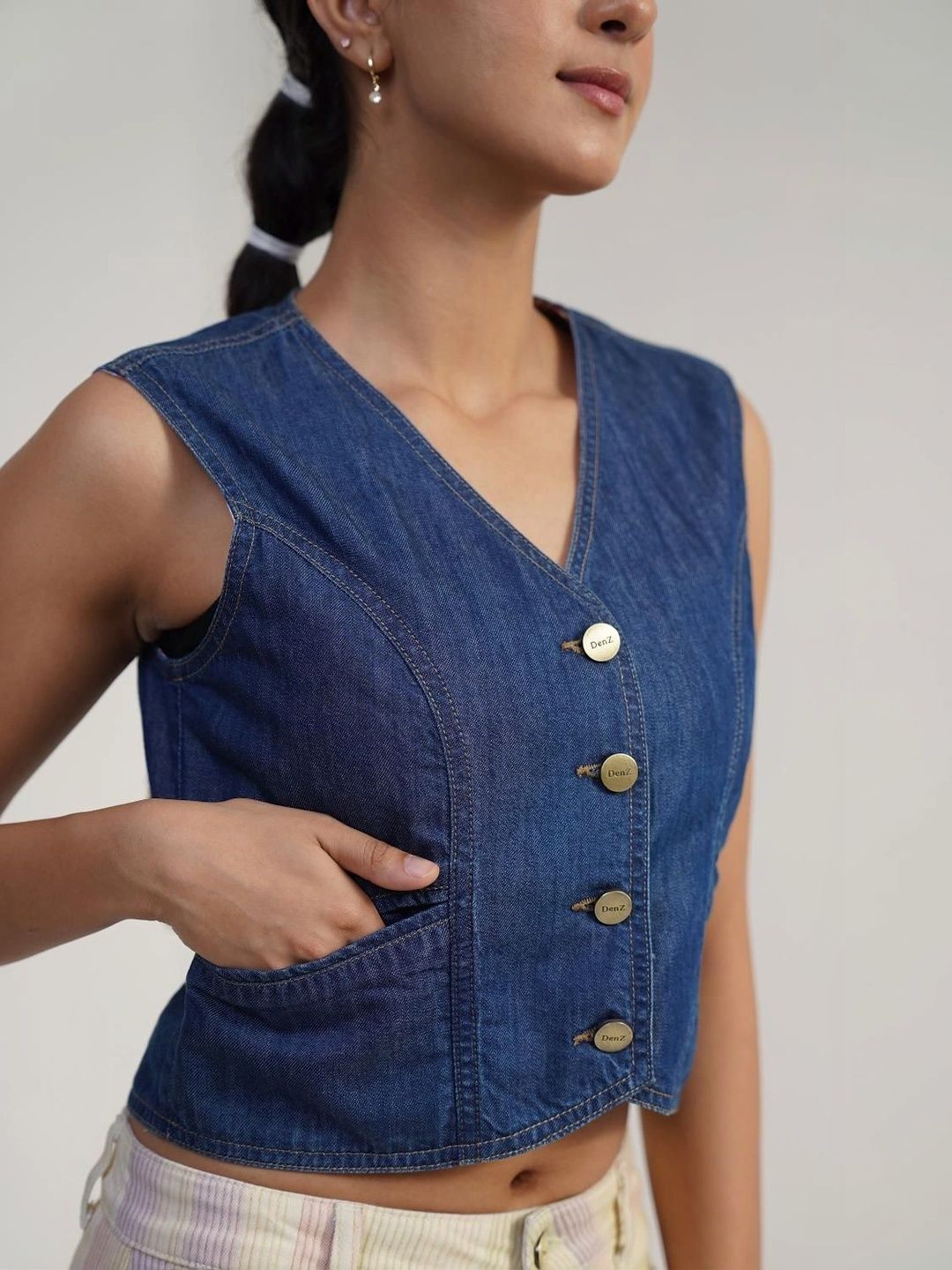 DenZ Pure Cotton V-Neck Woven Casual Waistcoat-picture-21