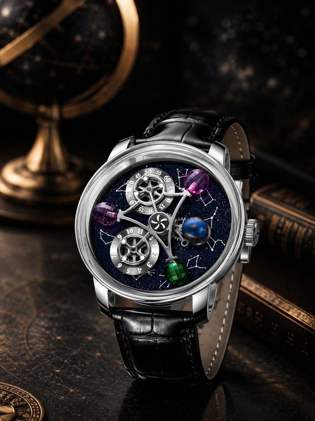 ZIVANCHE Unisex Patterned Dial & Straps Analogue Chronograph Motion Powered Watch Galactic Black-picture-49