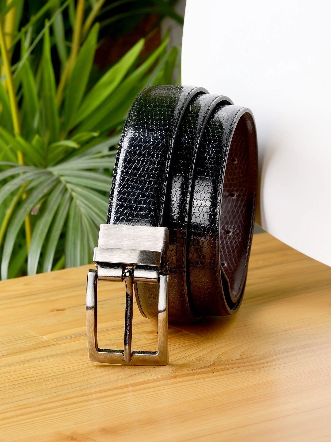 ZEVORA Men Textured Leather Reversible Formal Belt-picture-14