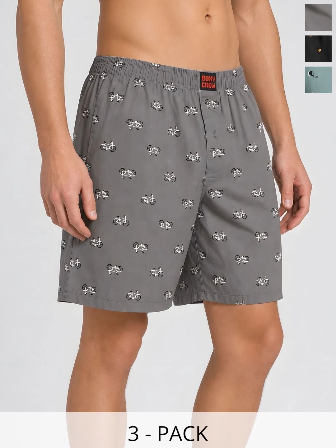 Boxy Crew Pack Of 3 Printed Pure Cotton Lightweight & Breathable Inner Elasticated Boxers-picture-47