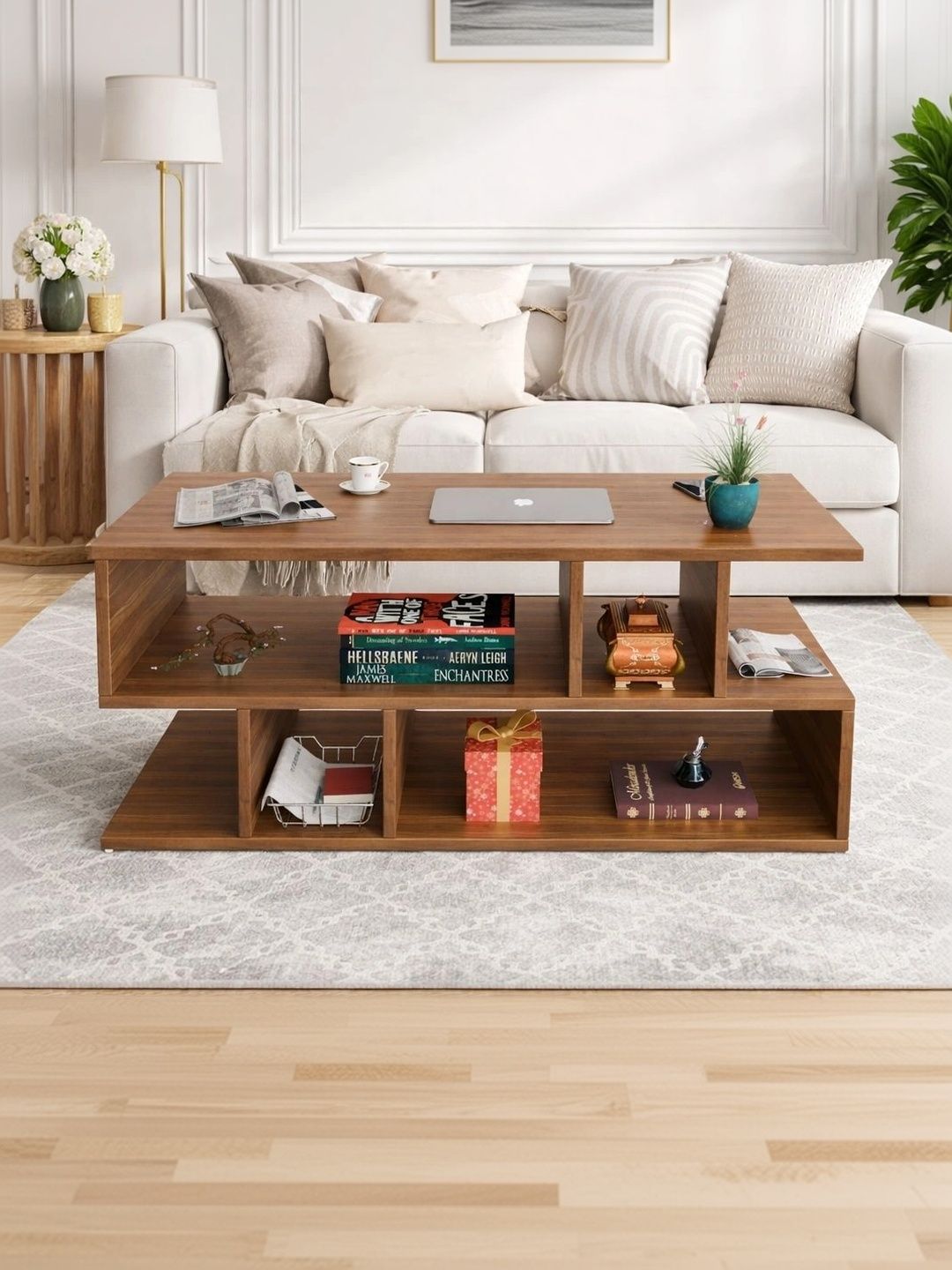 SPYDER CRAFT Brown Modern Engineered Wood Rectangle Coffee Table-image-5