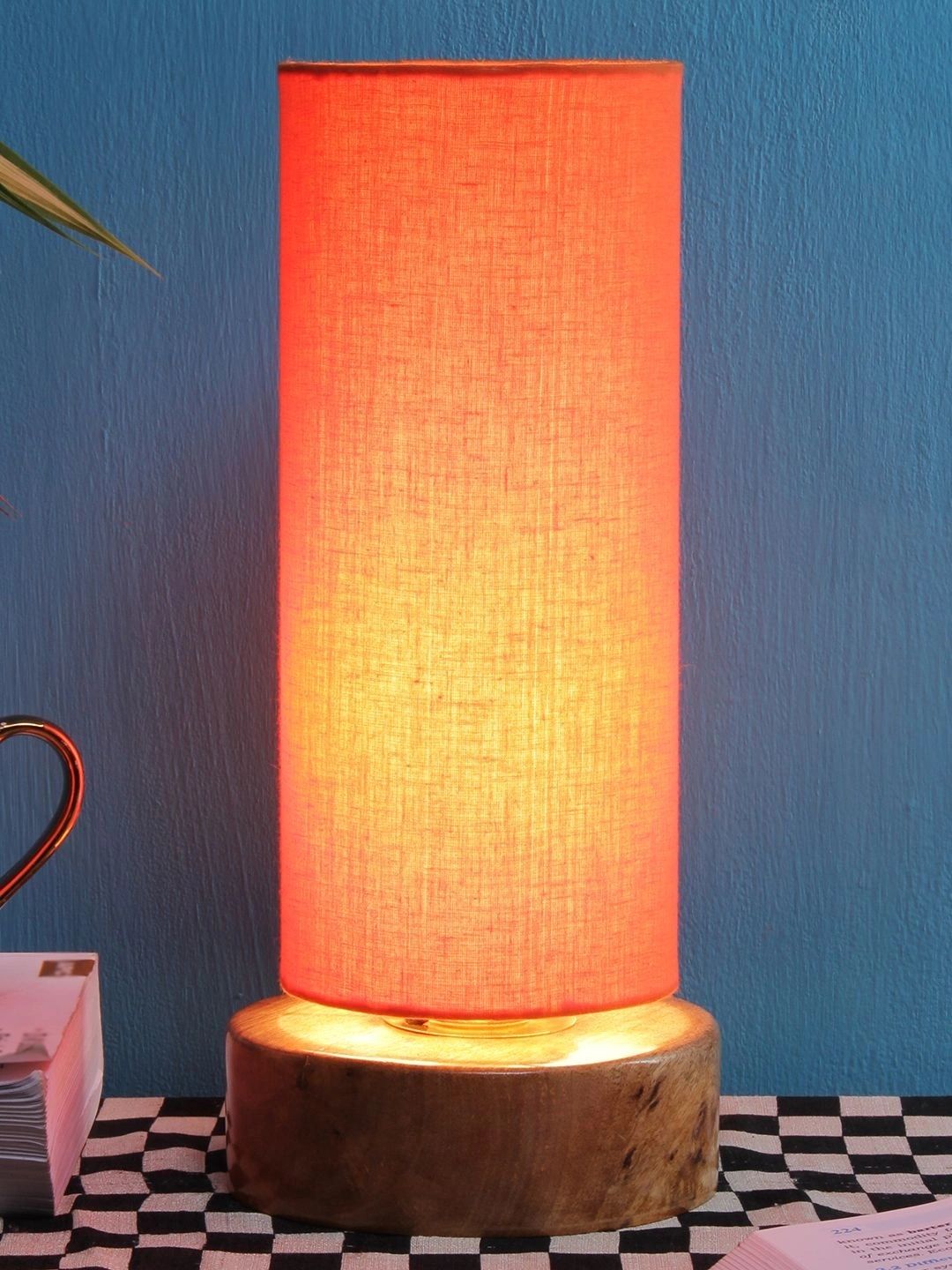 Myntra Elegant Homes Orange Wood Traditional Cylindrical Shaped Table Lamp-image-5