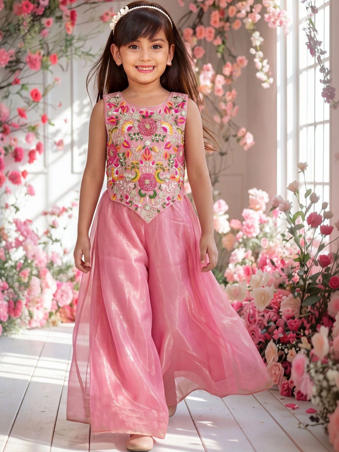 2ni8 lifestyle Girls Floral Embroidered Regular Thread Work Kurti with Palazzos-picture-34