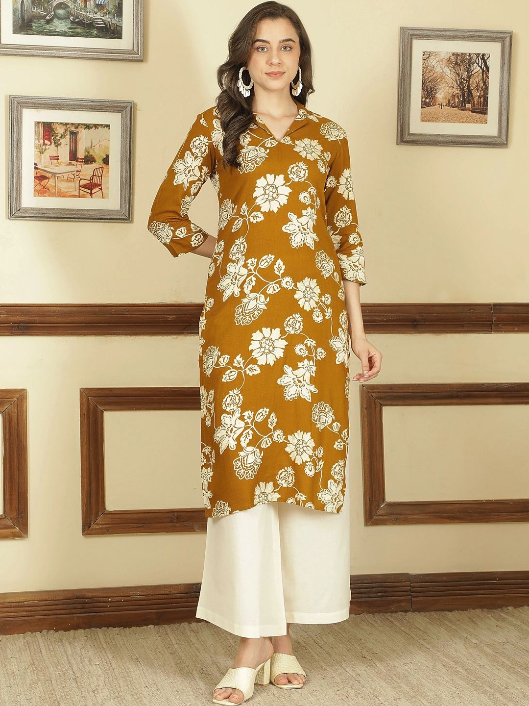AMOUS Floral Printed Shirt Collar Kurti-picture-19