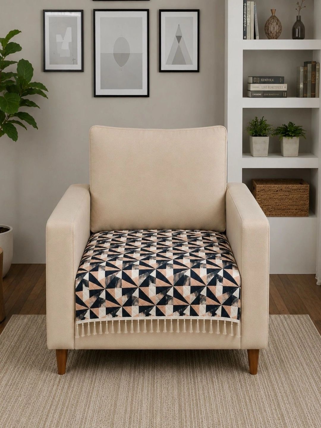 Homefab India Black & Beige Printed 1 Piece Sofa Cover Without Arms-picture-35