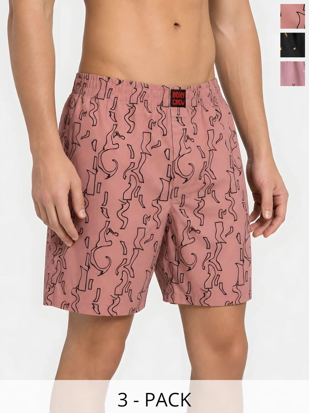 Boxy Crew Pack Of 3 Printed Pure Cotton Lightweight & Breathable Inner Elasticated Boxers-picture-19