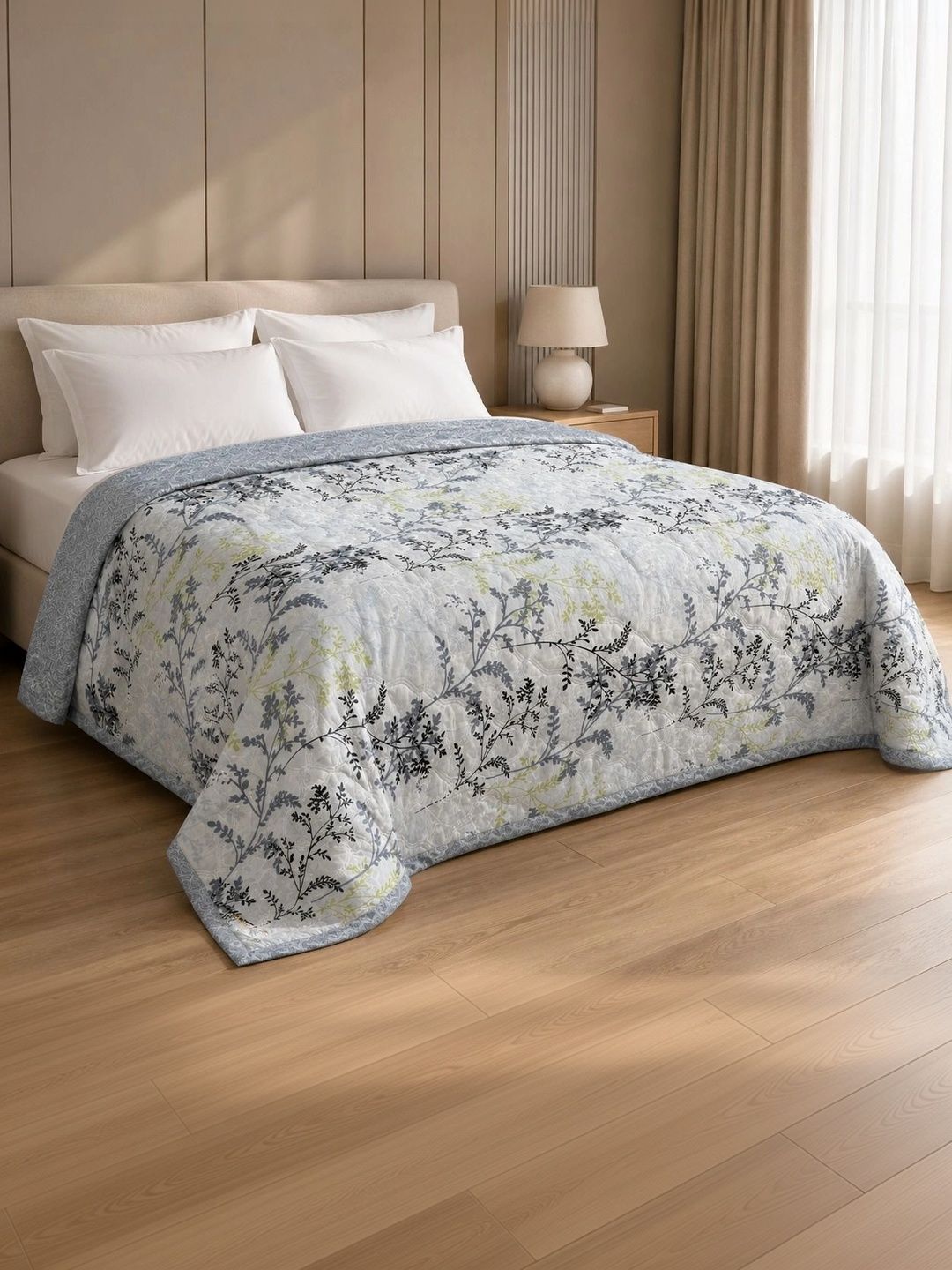 Supreme Home Collective Grey & White Floral AC Room 300 GSM Blanket-image-45