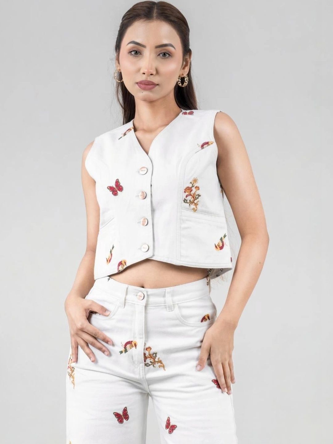 DenZ Embellished V-Neck Woven Casual Waistcoat-picture-46