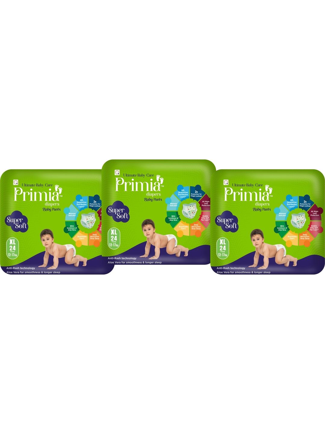Primia Set Of 3 Baby Diaper Pants with Aloe Vera & Anti -Rash Technology - 12Pcs Each-picture-41