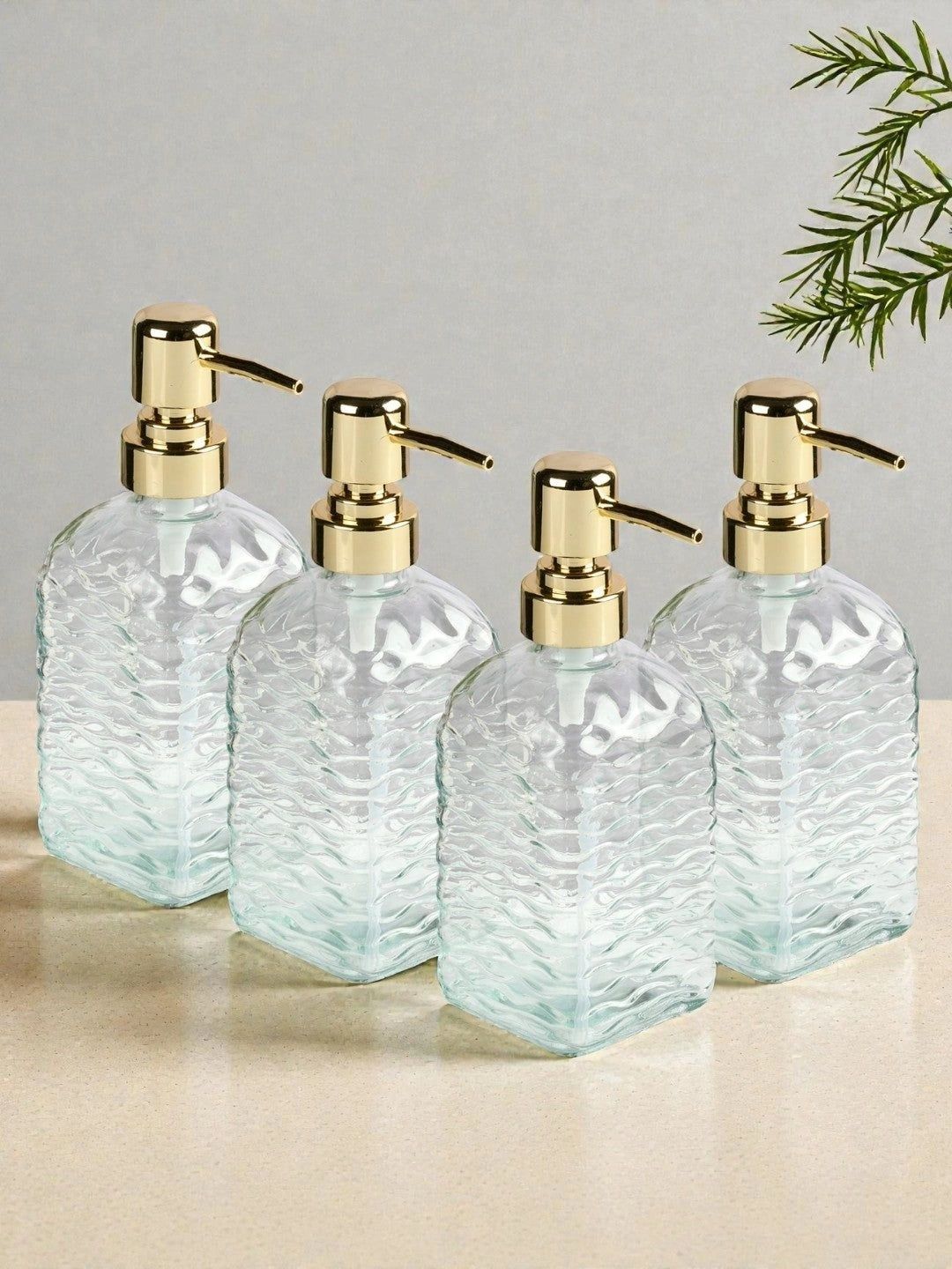 Kookee Transparent 4 piece Abstract Glass Soap Dispenser-picture-16