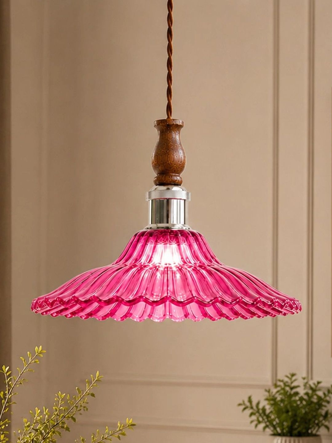 Glowhere Pink Textured Glass Ceiling Lamp-picture-41