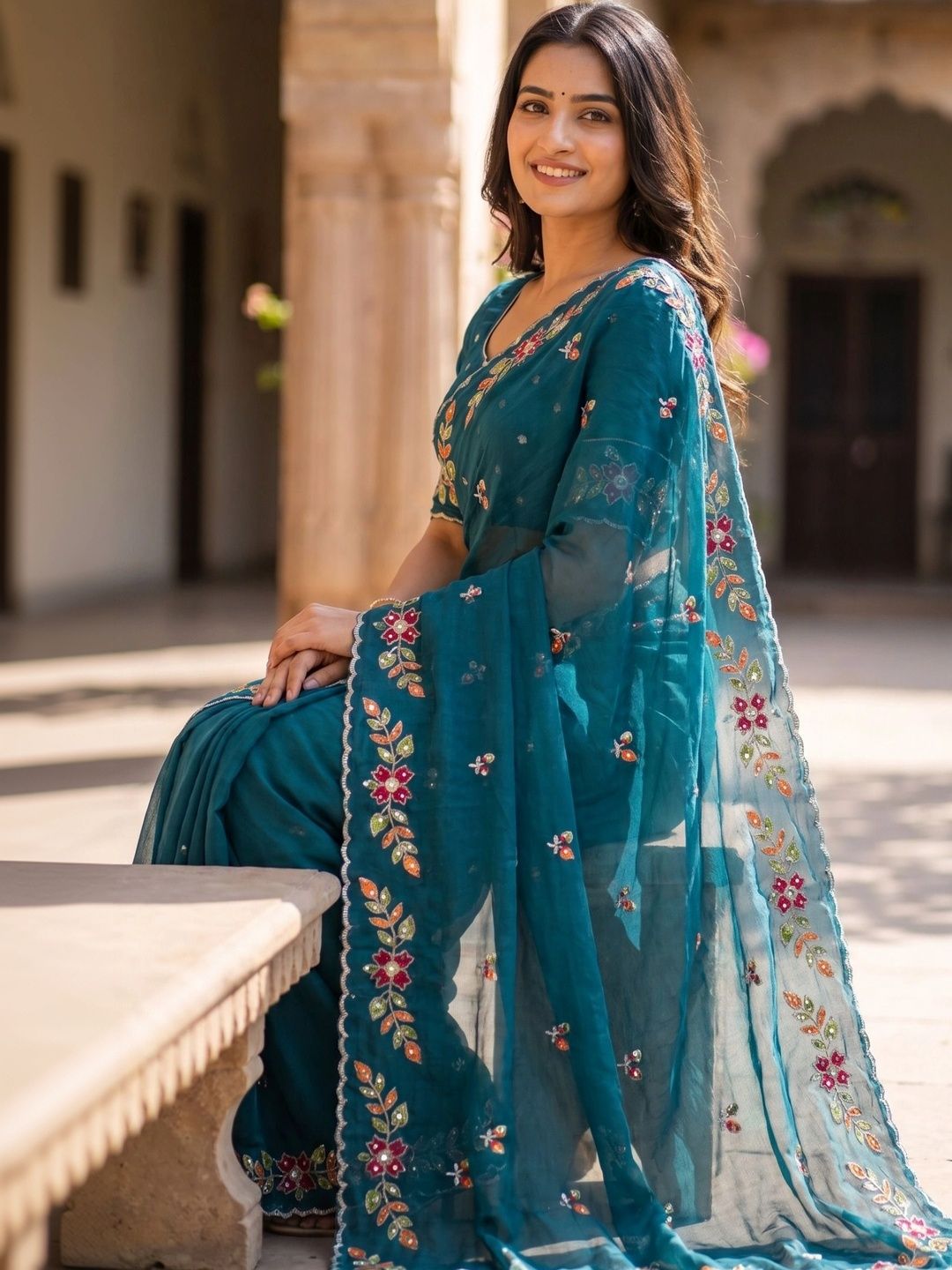 RANGVYRA LIFESTYLE Mirror Work Pure Georgette Saree-picture-28