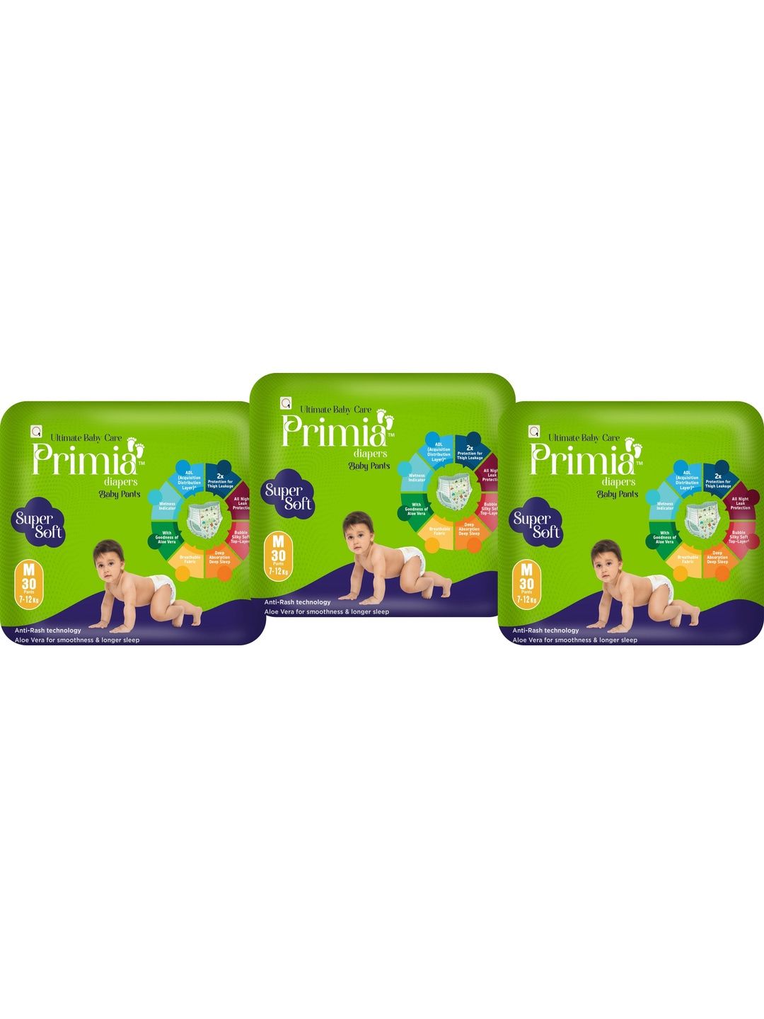 Primia Set Of 3 Baby Diaper Pants with Aloe Vera & Anti -Rash Technology - 30Pcs Each-picture-35