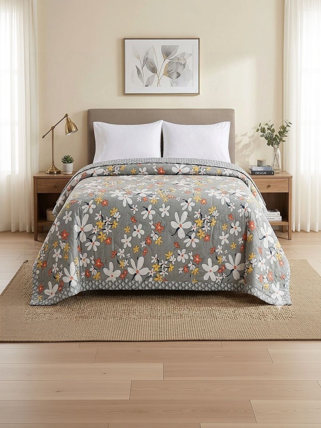 Supreme Home Collective Grey & White Floral AC Room 300 GSM Blanket-image-37