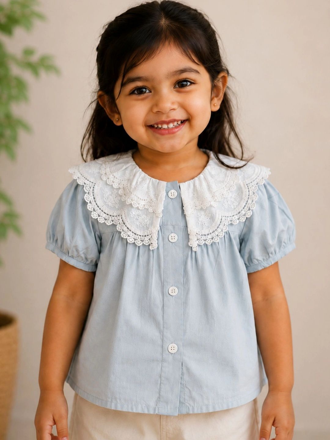 Peppy Orange Peter Pan Collar Puff Sleeve Cotton Top-picture-46