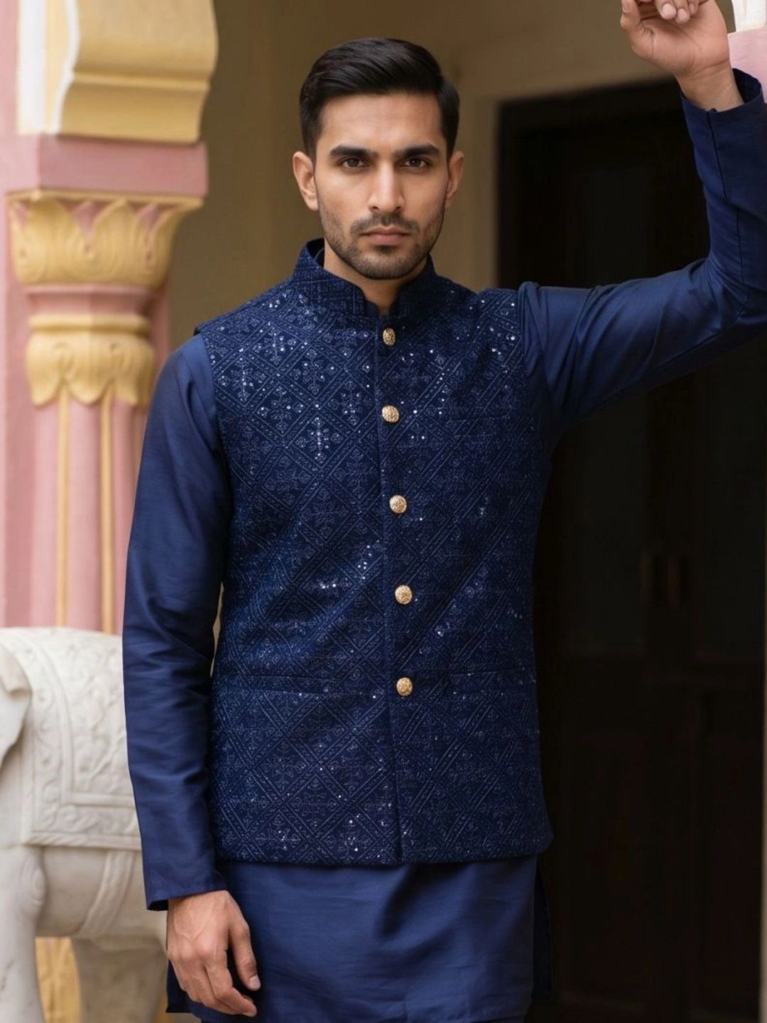Jompers Embroidered Velvet Nehru Jackets-picture-37