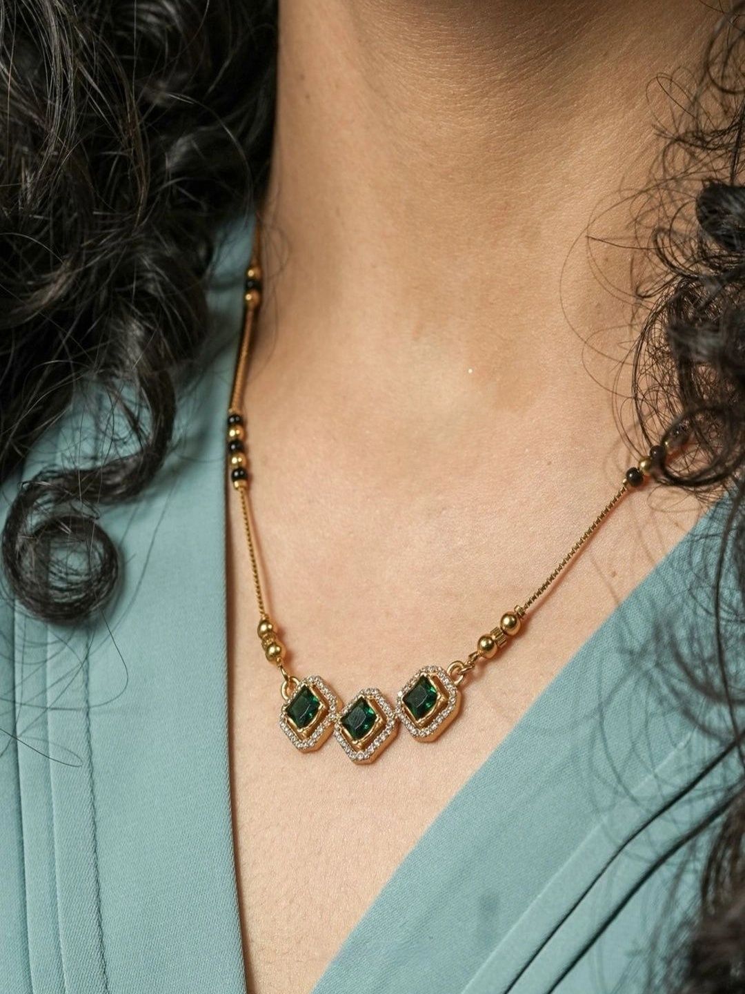 Ruvia Jewels Gold-Plated Artificial Stones and Beads Mangalsutra