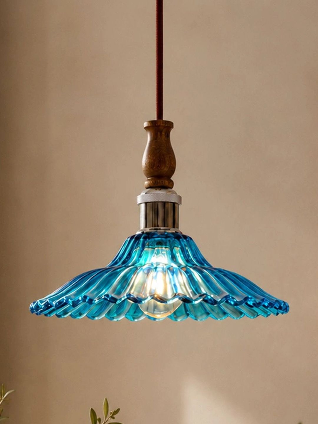 Glowhere Turquoise Blue Textured Glass Traditional Ceiling Lamp-picture-36