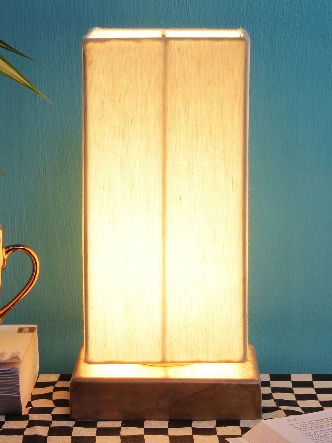 Myntra Elegant Homes Off White Textured Wood Traditional Rectangle Table Lamp-picture-30