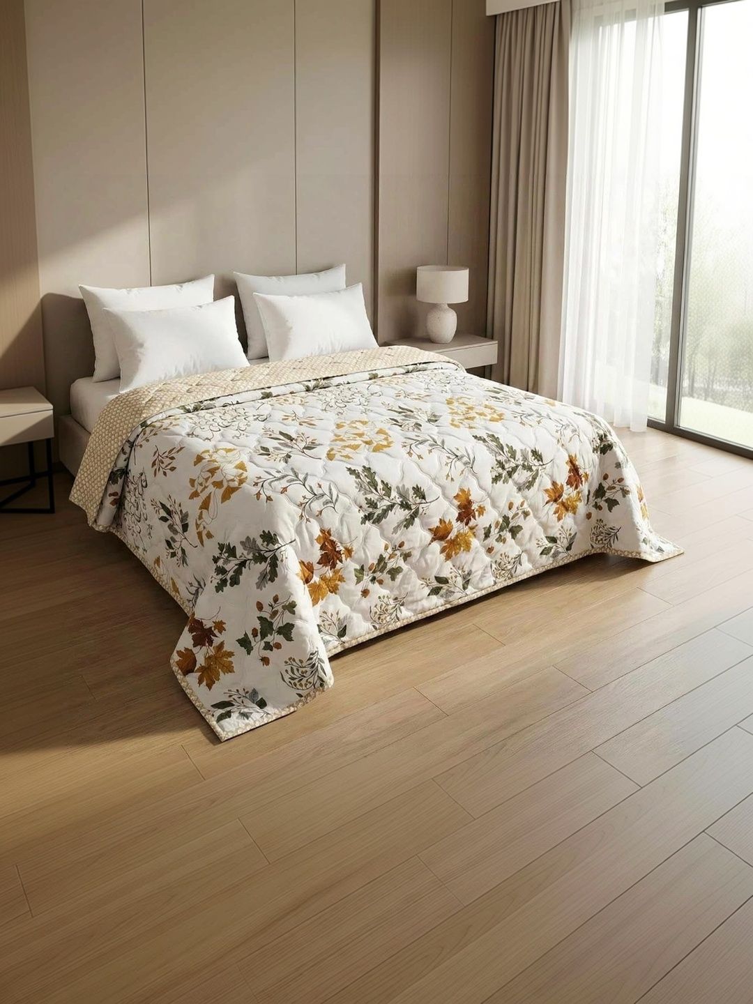 Supreme Home Collective Beige & White Floral AC Room 300 GSM Blanket-picture-10