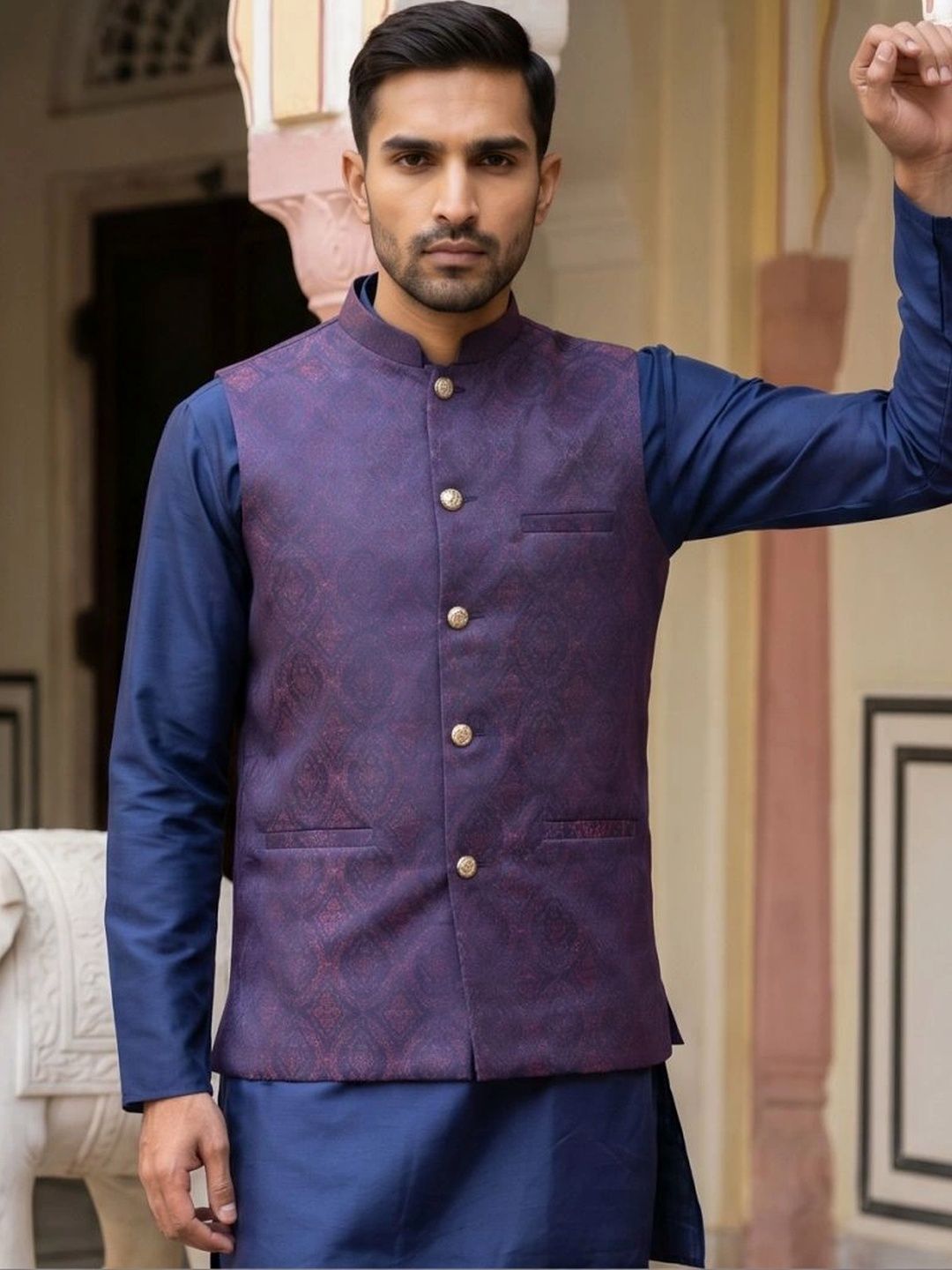 Jompers Woven Design Nehru Jackets-picture-15