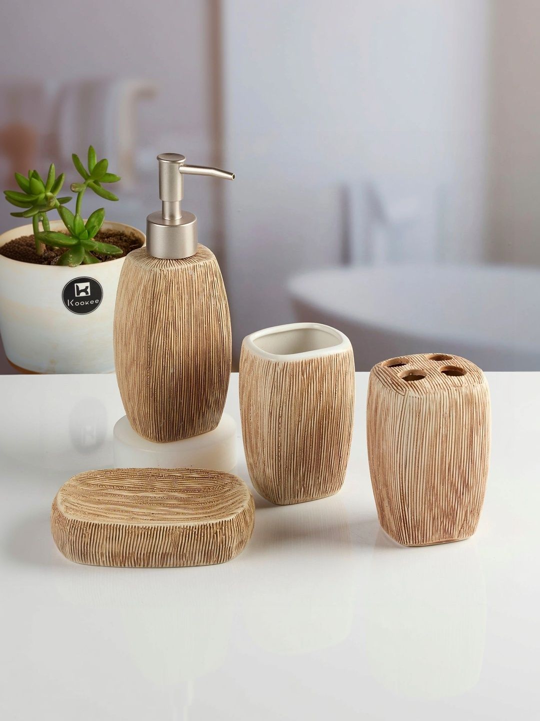 Kookee Multicoloured 4 piece Abstract Ceramic Bath Accessories Set-image-31