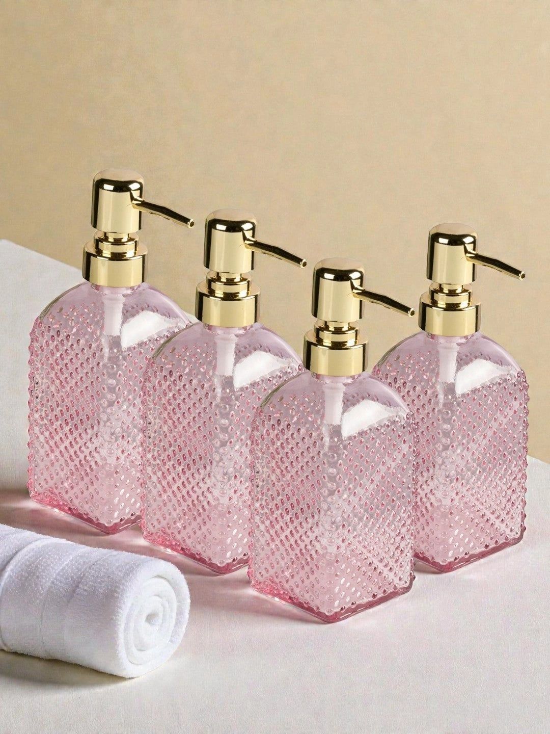 Kookee Pink 4 piece Abstract Glass Soap Dispenser-picture-55