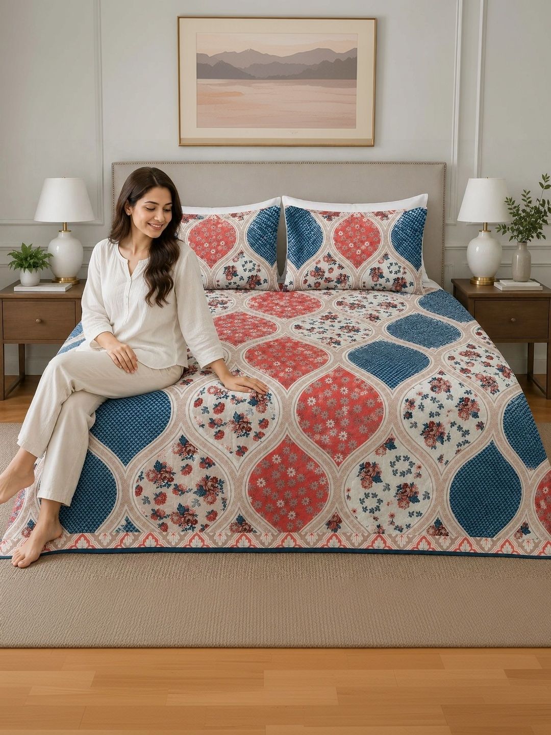 Supreme Home Collective Red & Beige Floral AC Room 300 GSM Blanket-picture-12