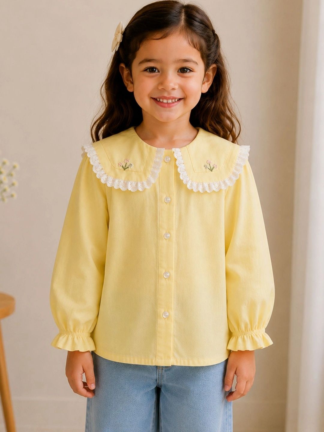 Peppy Orange Embroidered Peter Pan Collar Cotton Top-picture-10
