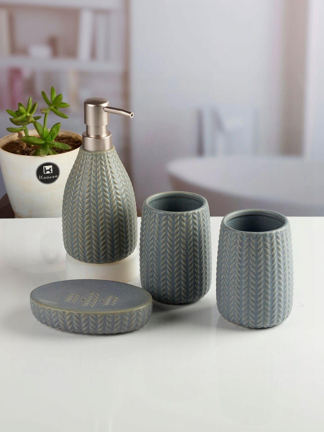 Kookee Grey 4 piece Abstract Ceramic Bath Accessories Set-picture-18