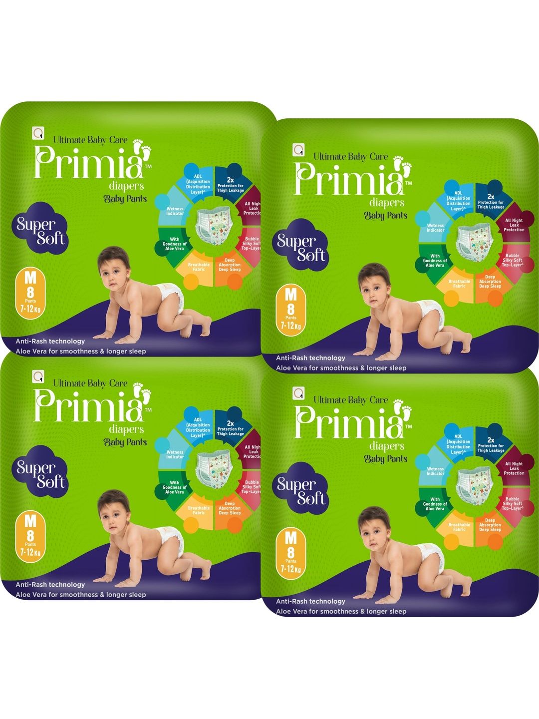 Primia Set Of 4 Baby Diaper Pants with Aloe Vera & Anti -Rash Technology - 8Pcs Each-picture-48