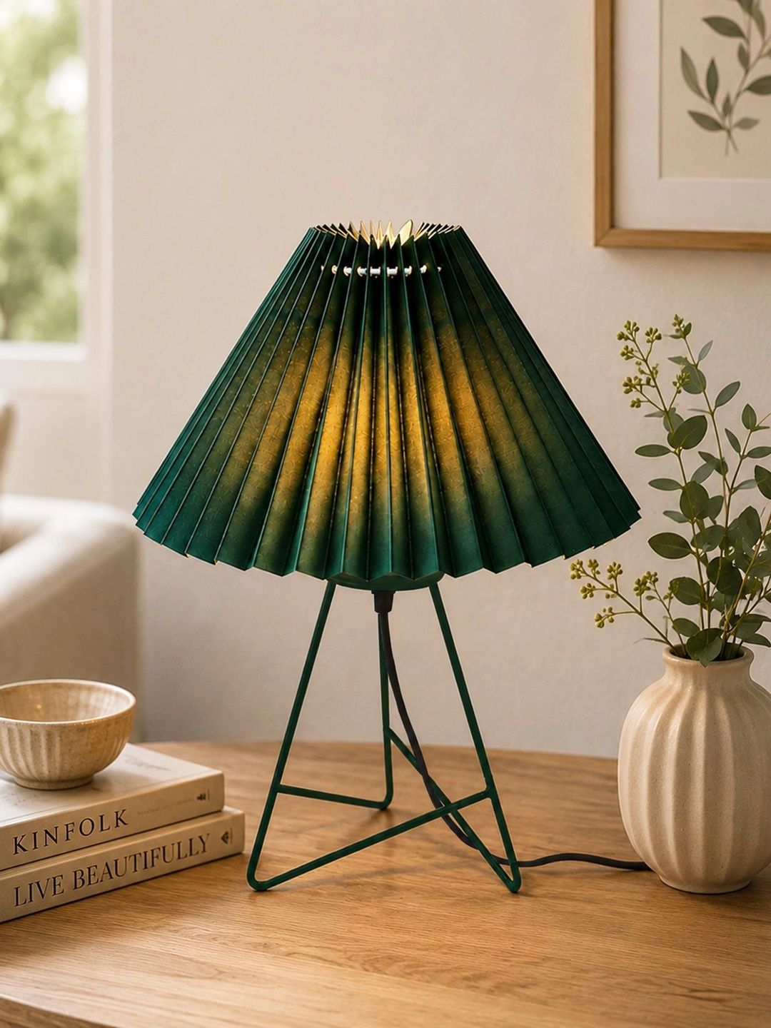 Glowhere Green Textured Metal Industrial Frusturical Shaped Table Lamp-picture-37